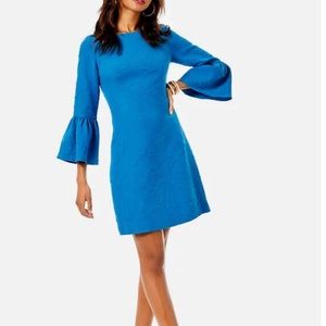 Lilly Pulitzer Viola Stretch Shift Dress 3/4 Sleeve Macaw Blue Jacquard